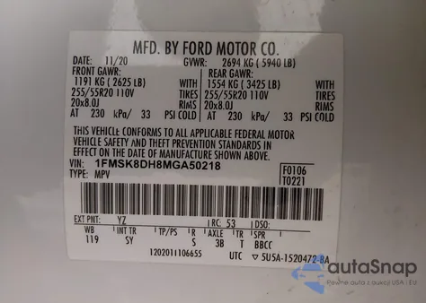 2021 Ford Explorer Xlt z USA, uszkodzony, nr VIN 1FMSK8DH8MGA50218